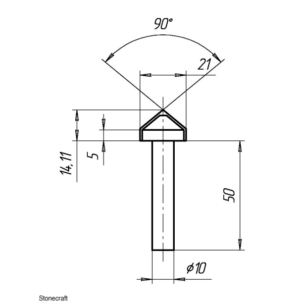 Фреза перьевая твердосплавная 90 град, с хвостовиком  10 мм